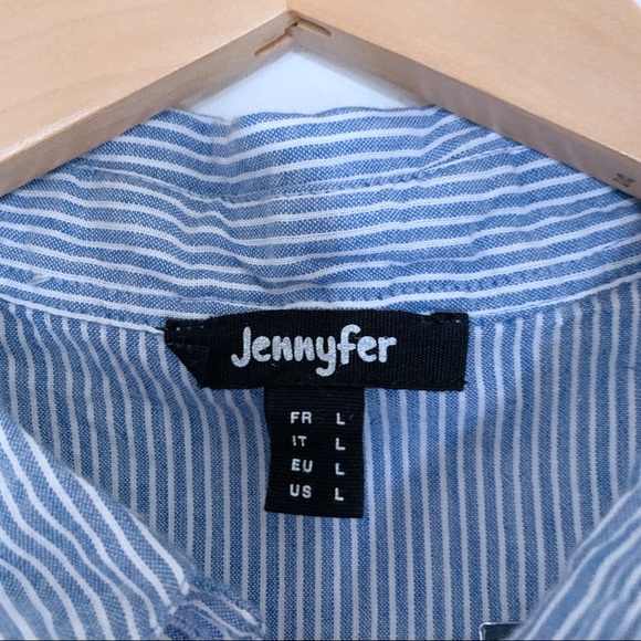 Jennyfer Shoulder Cutout Pinstripe Embroidered Top - Picture 3 of 6